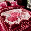 JML Sherpa Flannel Blanket, 3-Piece Fleece Blanket King with Pillow Shams, Burgundy