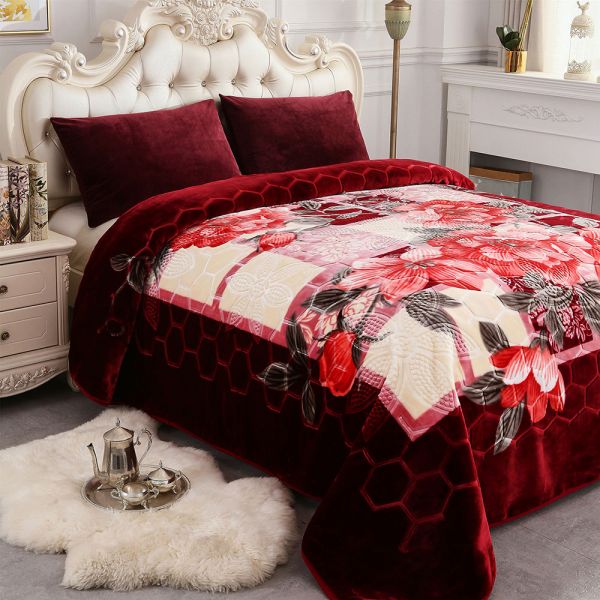 JML Fleece Blanket King Size, Heavy Korean Mink Blanket 85 X 95 Inches- 9 Lbs, Single Ply, Soft and Warm, Thick Raschel Printed Mink Blanket for Autumn,Winter,Bed,Home,Gifts, Burgundy Flower 