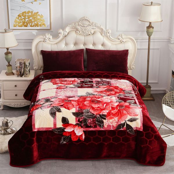 JML Fleece Blanket King Size, Heavy Korean Mink Blanket 85 X 95 Inches- 9 Lbs, Single Ply, Soft and Warm, Thick Raschel Printed Mink Blanket for Autumn,Winter,Bed,Home,Gifts, Burgundy Flower 