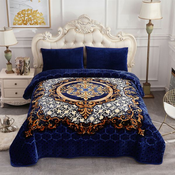 JML Fleece Blanket King Size, Heavy Korean Mink Blanket 85 X 95 Inches- 9 Lbs, Single Ply, Soft and Warm, Thick Raschel Printed Mink Blanket for Autumn,Winter,Bed,Home,Gifts, Navy
