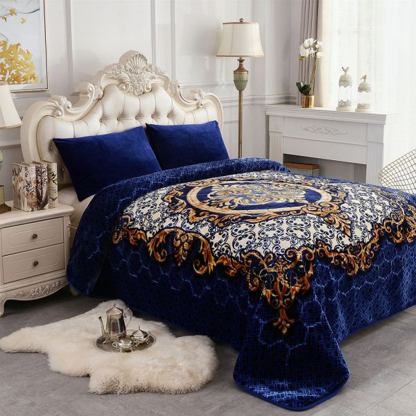 JML Fleece Blanket King Size, Heavy Korean Mink Blanket 85 X 95 Inches- 9 Lbs, Single Ply, Soft and Warm, Thick Raschel Printed Mink Blanket for Autumn,Winter,Bed,Home,Gifts, Navy