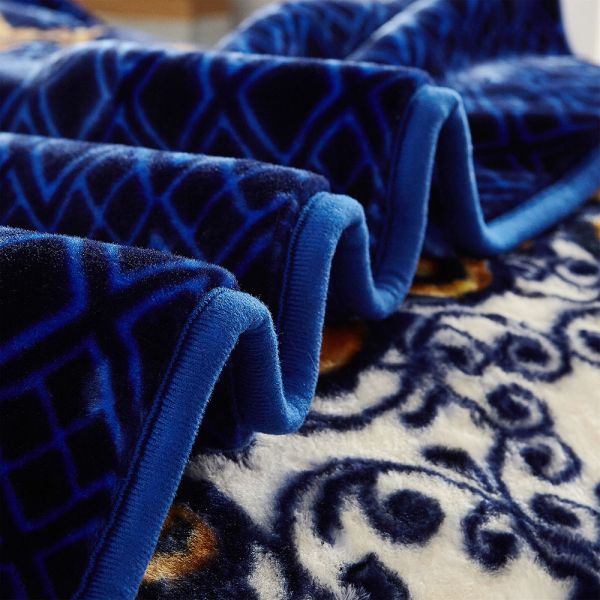 JML Fleece Blanket King Size, Heavy Korean Mink Blanket 85 X 95 Inches- 9 Lbs, Single Ply, Soft and Warm, Thick Raschel Printed Mink Blanket for Autumn,Winter,Bed,Home,Gifts, Navy