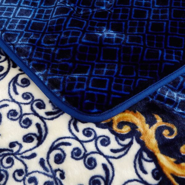 JML Fleece Blanket King Size, Heavy Korean Mink Blanket 85 X 95 Inches- 9 Lbs, Single Ply, Soft and Warm, Thick Raschel Printed Mink Blanket for Autumn,Winter,Bed,Home,Gifts, Navy