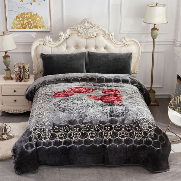 JML Fleece Blanket King Size, Heavy Korean Mink Blanket 85 X 95 Inches- 9 Lbs, Single Ply, Soft and Warm, Thick Raschel Printed Mink Blanket for Autumn,Winter,Bed,Home,Gifts, Dark gray