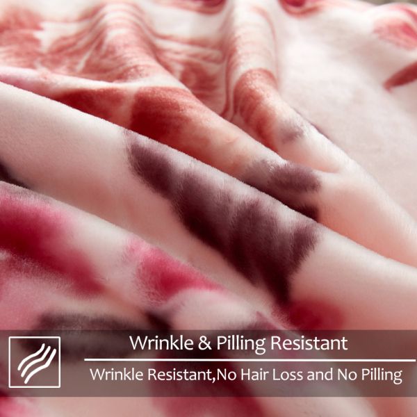 Heavy Korean Mink Fleece Blanket – 2 Ply Reversible 520GSM Silky Soft Plush Warm Blanket for Autumn Winter,Flower/Burgundy