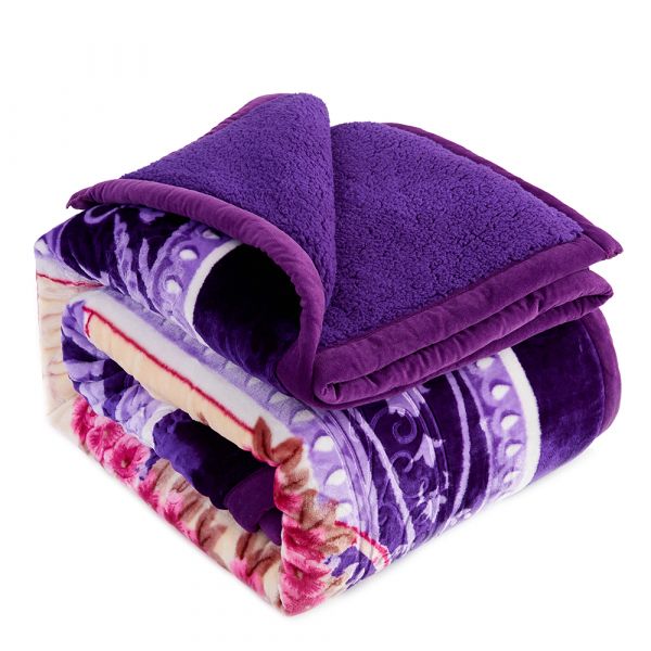 JML Sherpa Flannel Blanket, 3-Piece Fleece Blanket King with Pillow Shams, Purple