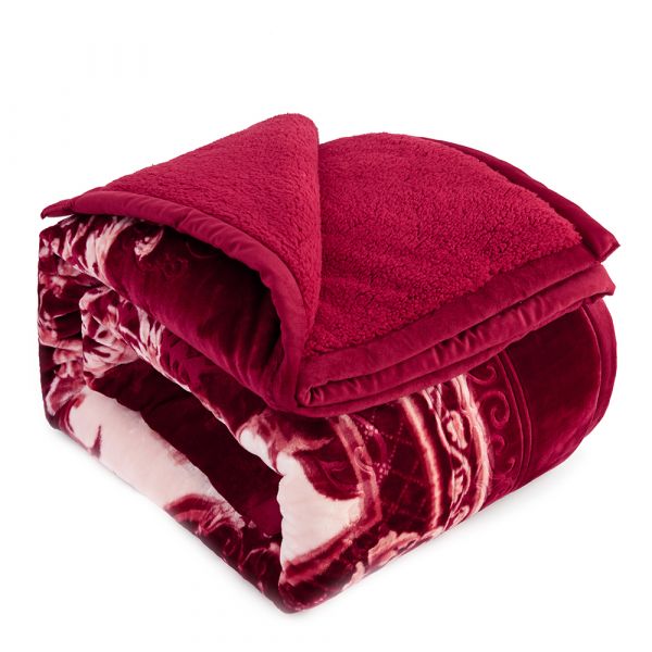 JML Sherpa Flannel Blanket, 3-Piece Fleece Blanket King with Pillow Shams, Burgundy