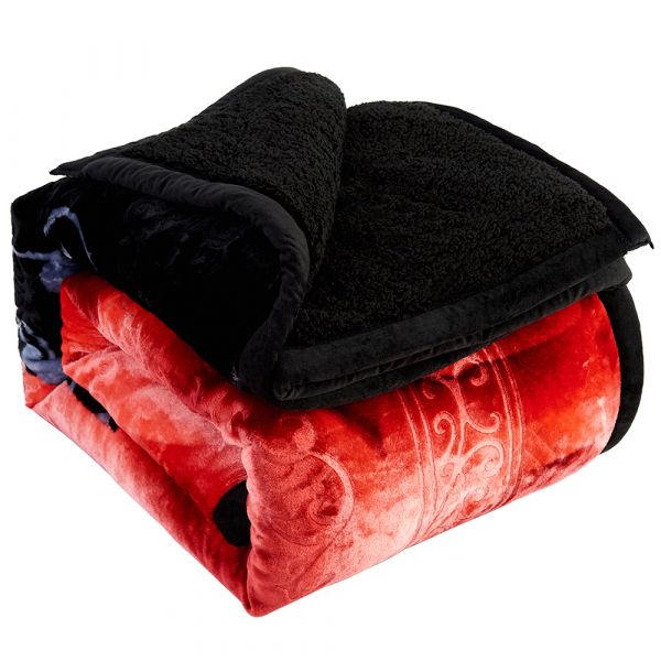 JML Sherpa Flannel Blanket, 3-Piece Fleece Blanket King with Pillow Shams, Black 