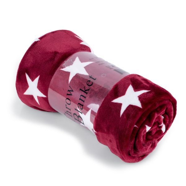 JML Flannel Blanket Sofa Couch Throw Blanket Super Soft,Pet,Travel,Home,Bed,Chair Decor- Star Red