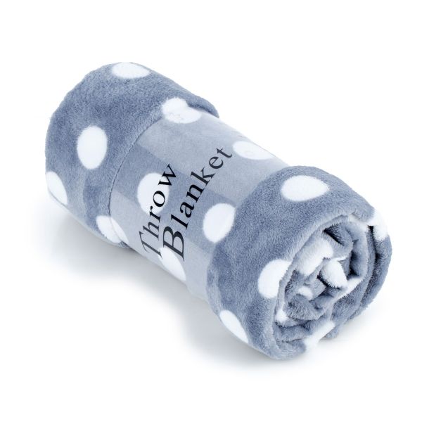 JML Flannel Blanket Sofa Couch Throw Blanket Super Soft,Pet,Travel,Home,Bed,Chair Decor- Polka Dots Grey