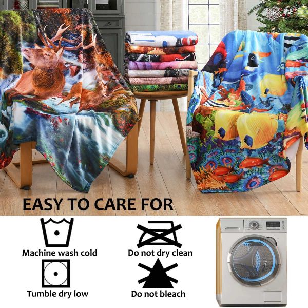 JML Flannel Throw Blanket, Christmas Holiday Printed Throw Blanket - Plush Soft Lightweight Cozy Throw Blanket for Couch Sofa Bed Decor 50 x 60 inches-Printed Unicorn Elephant
