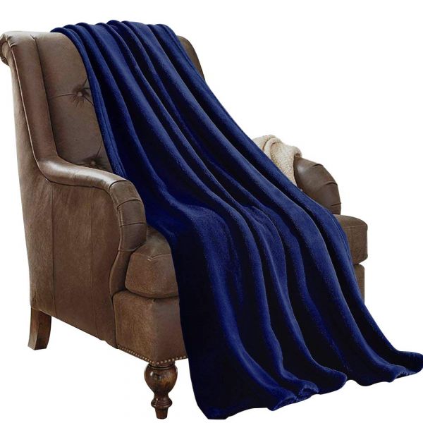 JML Flannel Blanket Sofa Couch Throw Blanket Super Soft,Pet,Travel,Home,Bed,Chair Decor- Navy