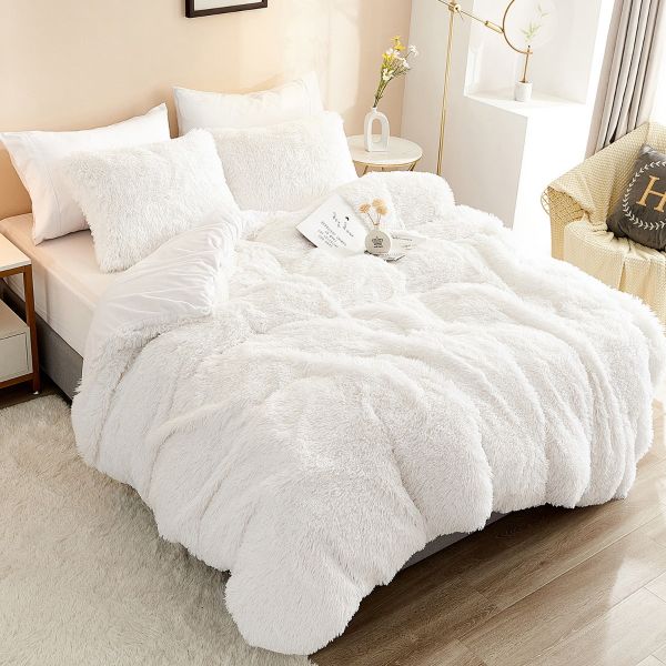 HAOK Plush Shaggy Duvet Cover Set - 5 Pieces Faux Fur Fluffy Bed Sets (1 Shaggy Duvet Cover + 2 Shaggy Pillow Shams + 2 Pillowcases), Crystal Velvet Fuzzy Comforter Cover Bedding Sets