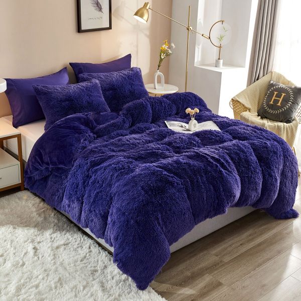 HAOK Plush Shaggy Duvet Cover Set - 5 Pieces Faux Fur Fluffy Bed Sets (1 Shaggy Duvet Cover + 2 Shaggy Pillow Shams + 2 Pillowcases), Crystal Velvet Fuzzy Comforter Cover Bedding Sets