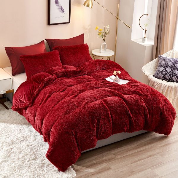 HAOK Plush Shaggy Duvet Cover Set - 5 Pieces Faux Fur Fluffy Bed Sets (1 Shaggy Duvet Cover + 2 Shaggy Pillow Shams + 2 Pillowcases), Crystal Velvet Fuzzy Comforter Cover Bedding Sets