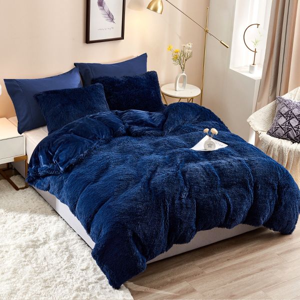 HAOK Plush Shaggy Duvet Cover Set - 5 Pieces Faux Fur Fluffy Bed Sets (1 Shaggy Duvet Cover + 2 Shaggy Pillow Shams + 2 Pillowcases), Crystal Velvet Fuzzy Comforter Cover Bedding Sets