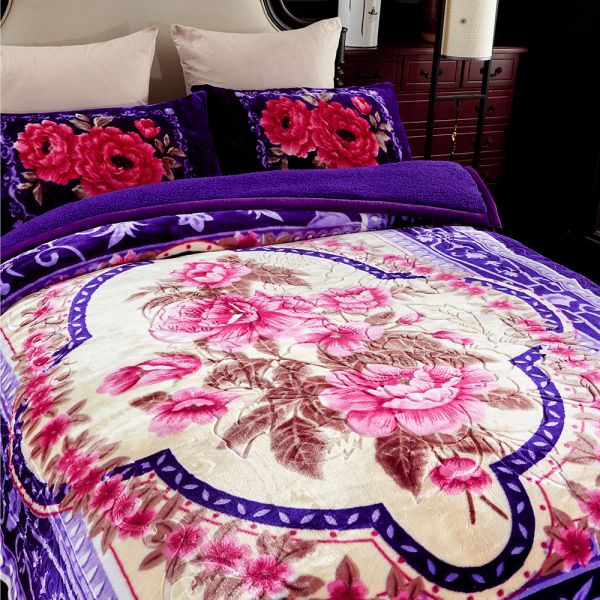 JML Sherpa Flannel Blanket, 3-Piece Fleece Blanket King with Pillow Shams, Purple