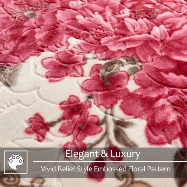 Heavy Korean Mink Fleece Blanket – 2 Ply Reversible 520GSM Silky Soft Plush Warm Blanket for Autumn Winter, Flower/Light Blue