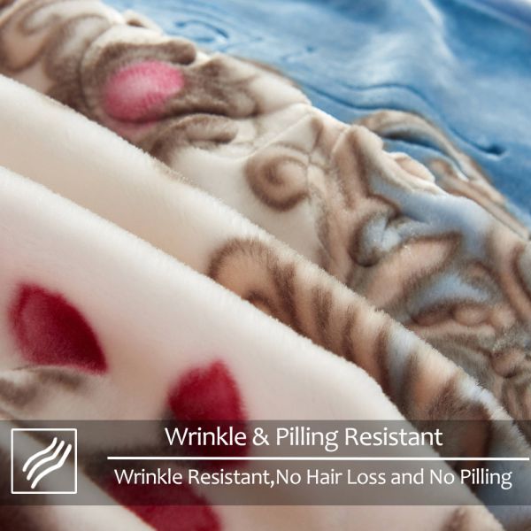 Heavy Korean Mink Fleece Blanket – 2 Ply Reversible 520GSM Silky Soft Plush Warm Blanket for Autumn Winter, Flower/Light Blue