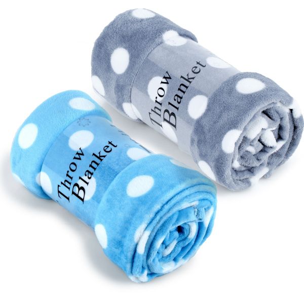 JML Throw Blankets for Couch, Fleece Throw Blanket 2 Pack,Super Soft,Pet,Travel,Home,Bed,Chair Decor- Polka Dot