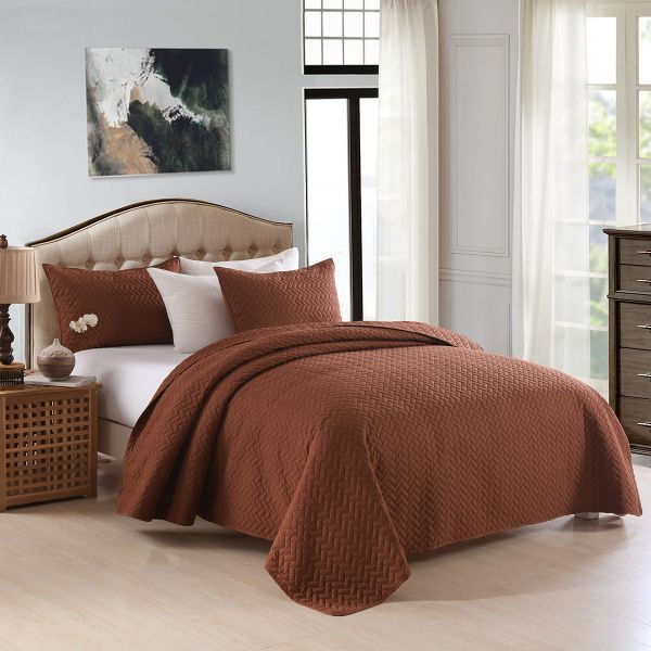 JML Quilt Set 3-Piece Bedspread Coverlet with Shams - Soft Brushed Microfiber, Lightweight Hypoallergenic All-Season Quilt Bedding (Mocha Bisque)
