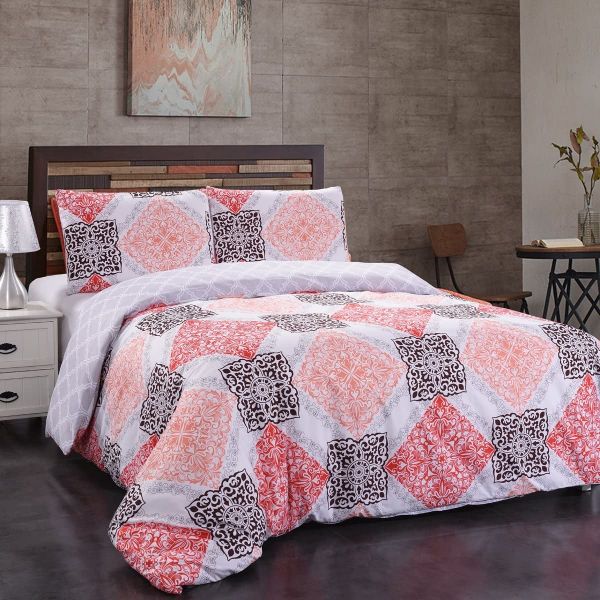 JML Duvet Cover, 3 Piece Duvet Cover Set, Soft Breathable Brushed Microfiber, rose red