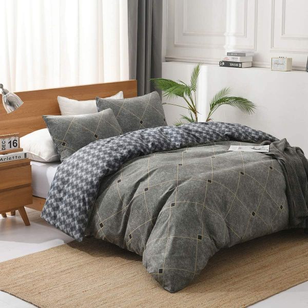 JML Duvet Cover, 3 Piece Duvet Cover Set, Soft Breathable Brushed Microfiber, gray