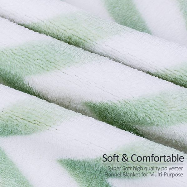 JML Flannel Blanket Sofa Couch Throw Blanket Super Soft,Pet,Travel,Home,Bed,Chair Decor- Chevron Green
