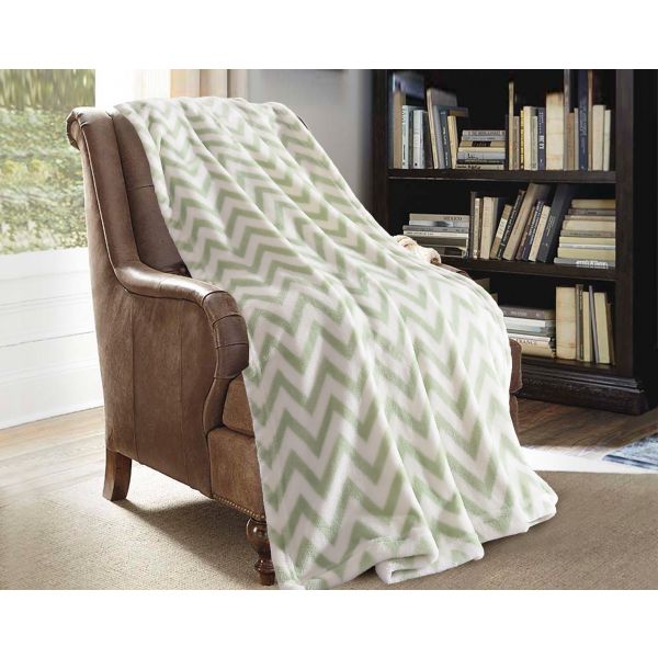 JML Flannel Blanket Sofa Couch Throw Blanket Super Soft,Pet,Travel,Home,Bed,Chair Decor- Chevron Green