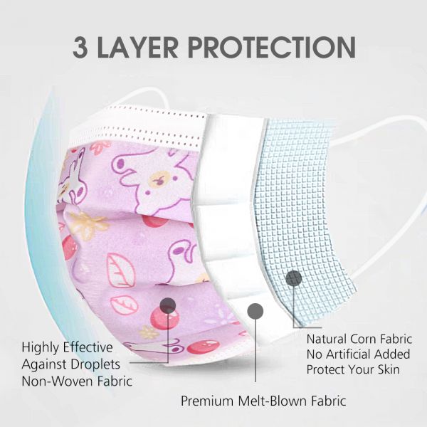 Disposable Kids Mask 3 Layer Protection 20 pcs-Girl