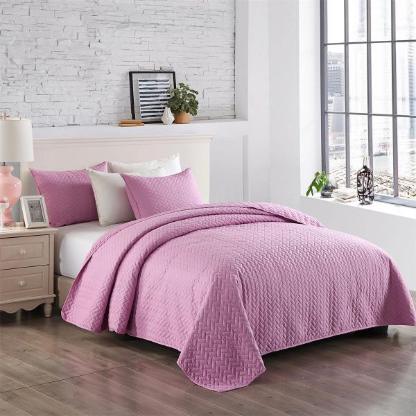 JML Quilt Set 3-Piece Bedspread Coverlet with Shams - Soft Brushed Microfiber, Lightweight Hypoallergenic All-Season Quilt Bedding (Pastel Lavender)
