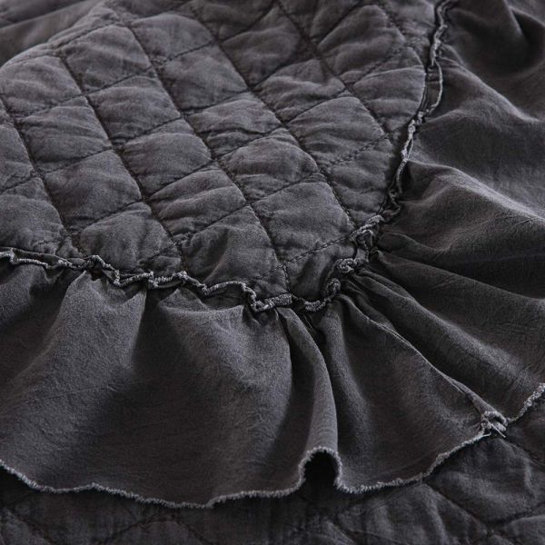 JML Quilts, Stone Washed Microfiber 3 Pieces Bedspreads Coverlet with Ruffle - Super Soft, Oversized Vintage Quilt Set, Grey