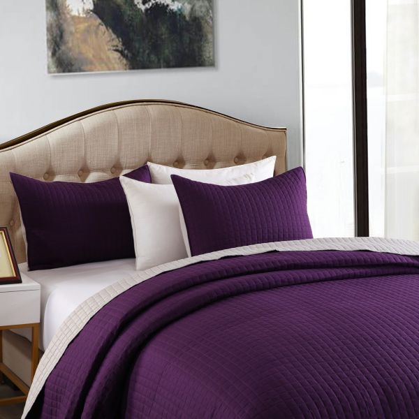 JML Quilt Set, 3 Piece Bedspreads - Reversible Plaid Design - Brushed Microfiber Coverlet Set for All Season, Soft Lightweight and Shrink Resistant (88