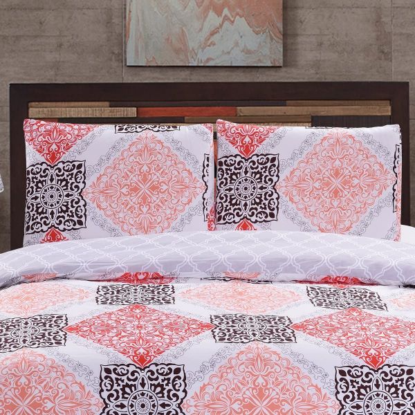 JML Duvet Cover, 3 Piece Duvet Cover Set, Soft Breathable Brushed Microfiber, rose red