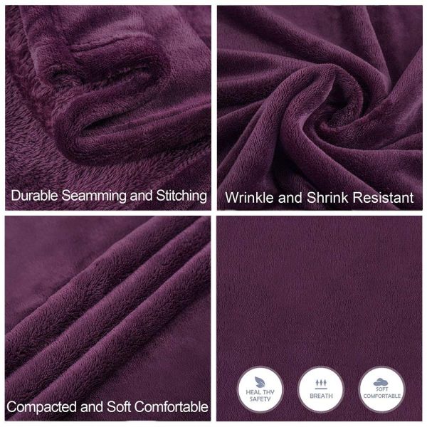 JML Flannel Blanket Sofa Couch Throw Blanket Super Soft,Pet,Travel,Home,Bed,Chair Decor- Purple