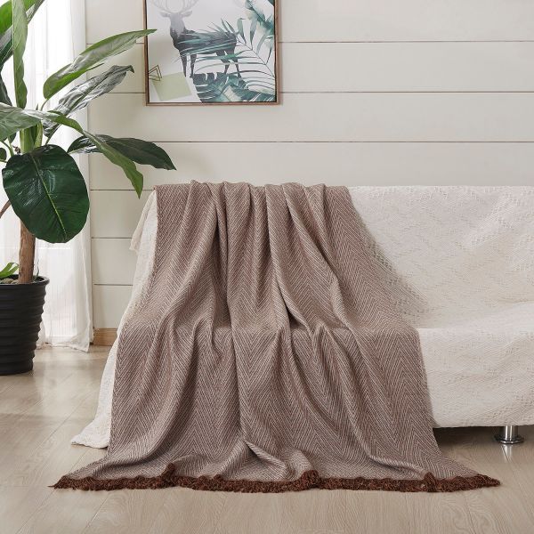 JML Throw Blanket Soft Jacquard Organic Bamboo Cotton Throw Blanket for Couch Shawls and Wraps Cotton Blanket with Tassels for Bed Home Sofa Chair Travel Lap Summer Adult,50