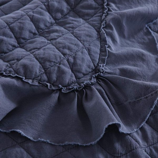 JML Quilts, Stone Washed Microfiber 3 Pieces Bedspreads Coverlet with Ruffle - Super Soft, Oversized Vintage Quilt Set, Navy Blue