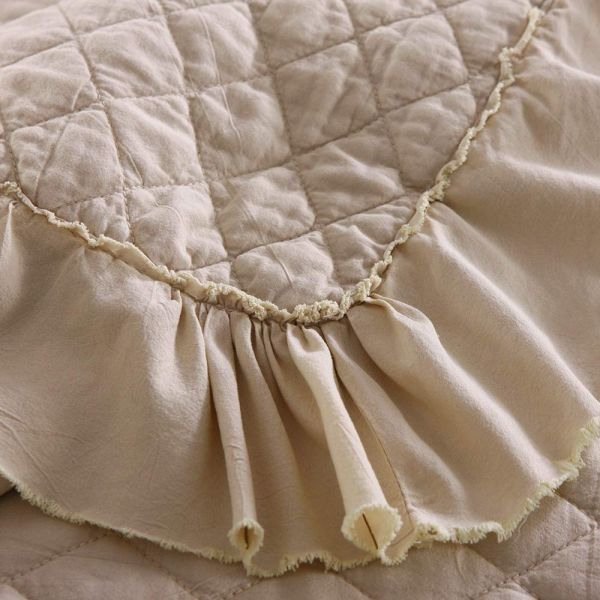 JML Quilts, Stone Washed Microfiber 3 Pieces Bedspreads Coverlet with Ruffle - Super Soft, Oversized Vintage Quilt Set, Beige