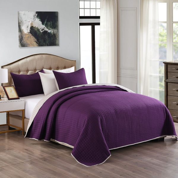 JML Quilt Set, 3 Piece Bedspreads - Reversible Plaid Design - Brushed Microfiber Coverlet Set for All Season, Soft Lightweight and Shrink Resistant (88