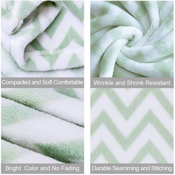JML Flannel Blanket Sofa Couch Throw Blanket Super Soft,Pet,Travel,Home,Bed,Chair Decor- Chevron Green