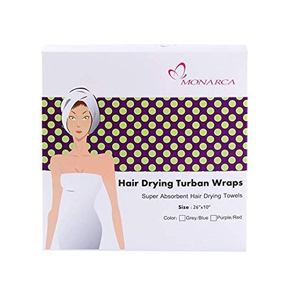 Hair Towel Wrap, Quick Dryer by Monarca, Pack of 2 Plush Soft Fleece Magic Hair Turban Wrap for Bath Spa Hot Tubs and Makeup ( Hot Pink, Purple)