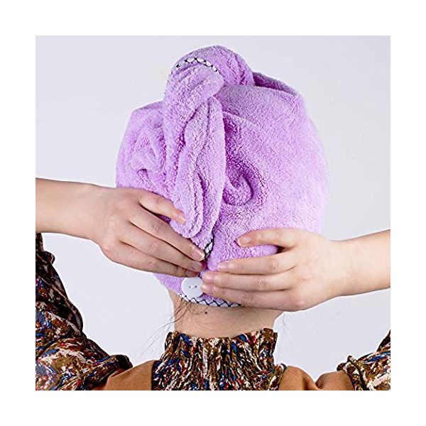 Hair Towel Wrap, Quick Dryer by Monarca, Pack of 2 Plush Soft Fleece Magic Hair Turban Wrap for Bath Spa Hot Tubs and Makeup ( Hot Pink, Purple)