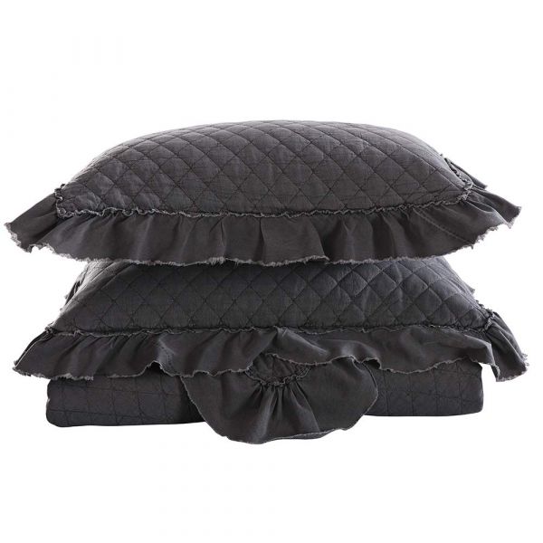 JML Quilts, Stone Washed Microfiber 3 Pieces Bedspreads Coverlet with Ruffle - Super Soft, Oversized Vintage Quilt Set, Grey