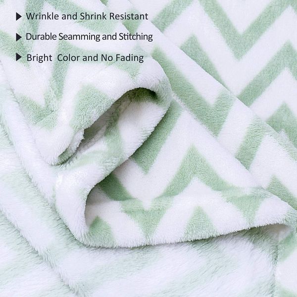 JML Flannel Blanket Sofa Couch Throw Blanket Super Soft,Pet,Travel,Home,Bed,Chair Decor- Chevron Green