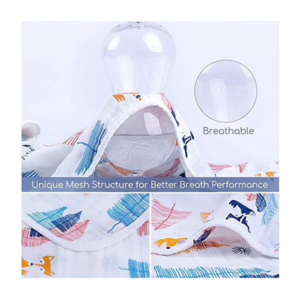 Baby Cotton Muslin Swaddle Blankets - 100% Cotton 4 Layer Super Soft & Breathable Receiving Blankets, 44 x 44 inch (Elephant)