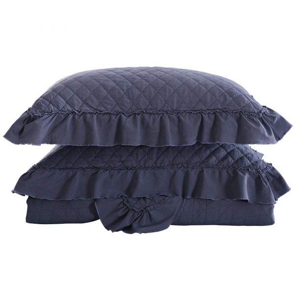 JML Quilts, Stone Washed Microfiber 3 Pieces Bedspreads Coverlet with Ruffle - Super Soft, Oversized Vintage Quilt Set, Navy Blue