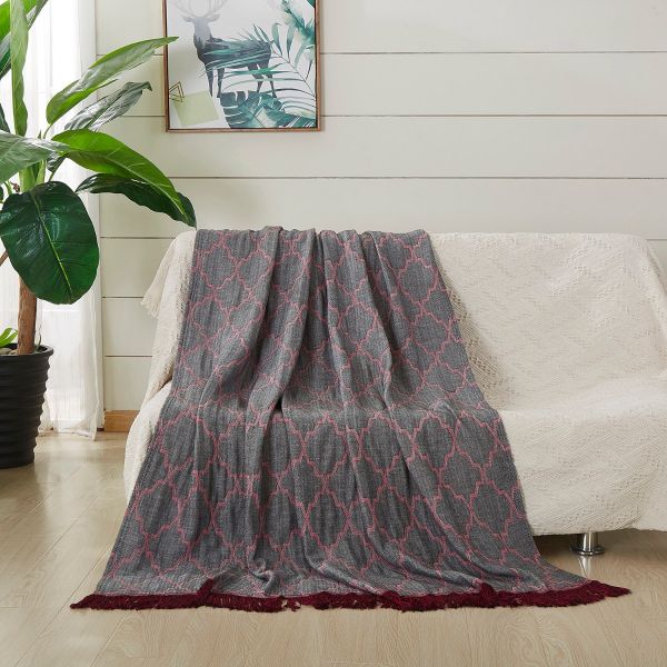 JML Bamboo Cotton Throw Blanket- Soft Jacquard Organic Throw Blanket with Tassels Shawls and Wraps Cotton Blankets for Couch Bed Sofa Chair Travel Lap Summer Adult,50