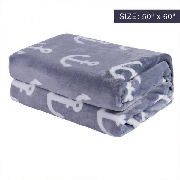 JML Flannel Blanket Sofa Couch Throw Blanket Super Soft,Pet,Travel,Home,Bed,Chair Decor- Grey Anchor