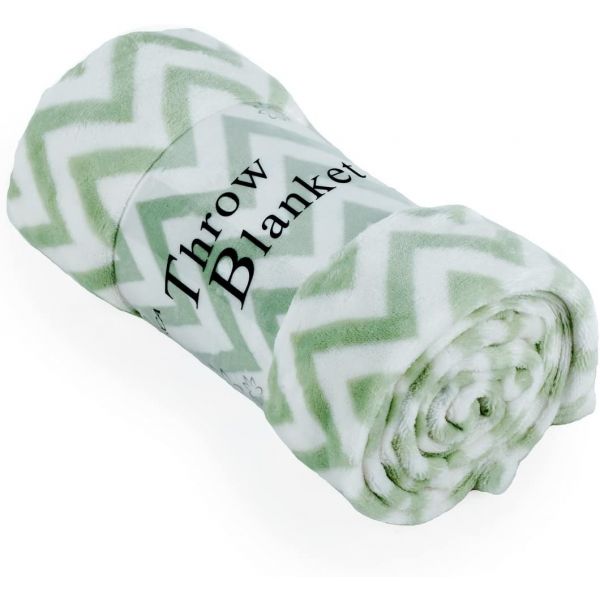 JML Flannel Blanket Sofa Couch Throw Blanket Super Soft,Pet,Travel,Home,Bed,Chair Decor- Chevron Green