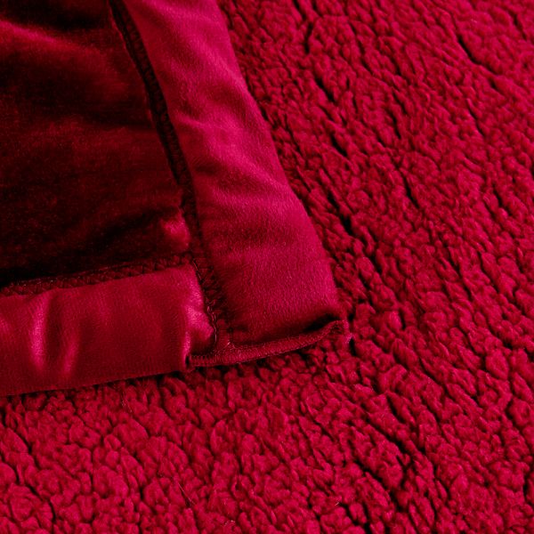 JML Sherpa Flannel Blanket, 3-Piece Fleece Blanket King with Pillow Shams, Burgundy
